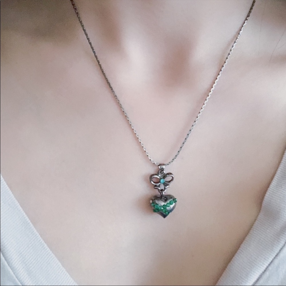 Green Heart Rhinestones Necklace